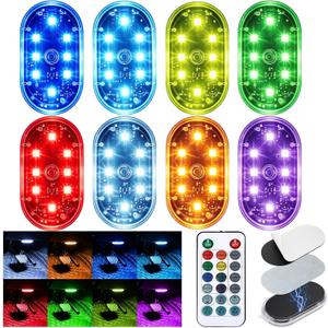 8PCS Magnetic Wireless Interior Car Lights, 8 Colors RGB Ambient Nightlight