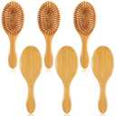 6 Pcs Bamboo Hair Brush Bulk Natural Wooden Paddle Brush Round-tipped Bamboo Bristles Detangling Brushes, Lightweight Massage Anti Static for Women Men and Children for Hair Growth (Oval)