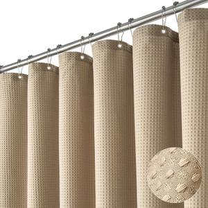 Dynamene Stall Fabric Shower Curtain - 36x72 Waffle Weave Weighted Cloth Shower Curtains for Bathroom, Neutral Heavy Duty Hotel Spa Luxury Bath Curtain Set with 6 Plastic Hooks,Beige/Khaki