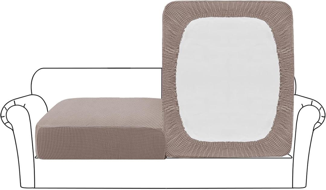 Flamingo P Large Couch Cushion Covers 2 Piece Set Sofa Seat Slipcovers for Deep Oversized Cushions with Elastic Bottom Furniture Protector for Pets & Kids, 2 Seat XL Cushion Cover, Sand