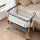 Bassinet Bedside Sleeper, Bedside Bassinet for Newborn, Baby Bassinet with 5 Adjustable Height, Rocking Bassinet with Wheels, Breathable Mesh & Mattress, Easy Folding Portable Bedside CribDark Gray), Twin