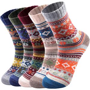 5 Pairs Wool Socks - Wool Socks for Women, Cozy Crew Socks, Warm Winter Socks for Women, Womens Vintage Socks, 6-10 (One Size)