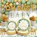 Ecomore Girl Boy Sage Green Baby Shower Decorations 247 PCS (25 Guest) Boho Greency Party Supplies with Paper Plate Napkin Cup Cutlery & Tablecloth Oh Baby Backdrop Balloon Kit for Gender Reveal Decor