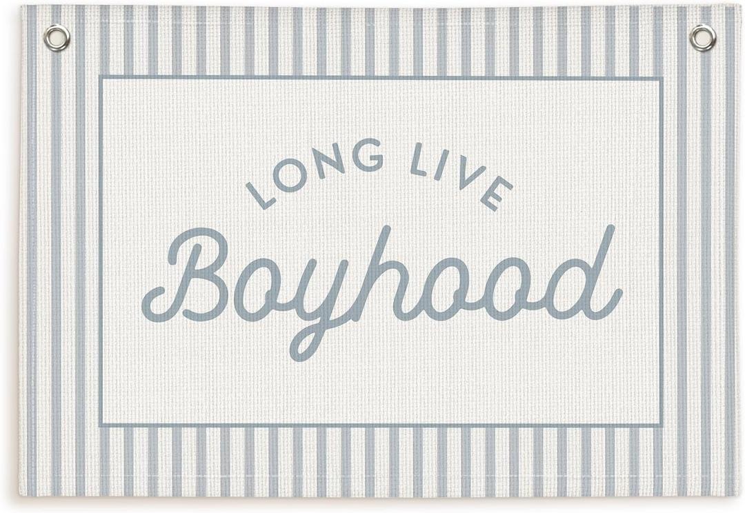 Lacama Long Live Boyhood Boys Room Decor, Boy Nursery Decor, Linen Banner Wall Hanging Canvas Banner Flag Decor for Toddler Boy Room Nursery 30x20 Inch