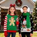 westwolf 5-14 Years Girl Sequin Ugly Christmas Knitted Sweaters for Kids (9-10 Years, C-red Green White Brown)