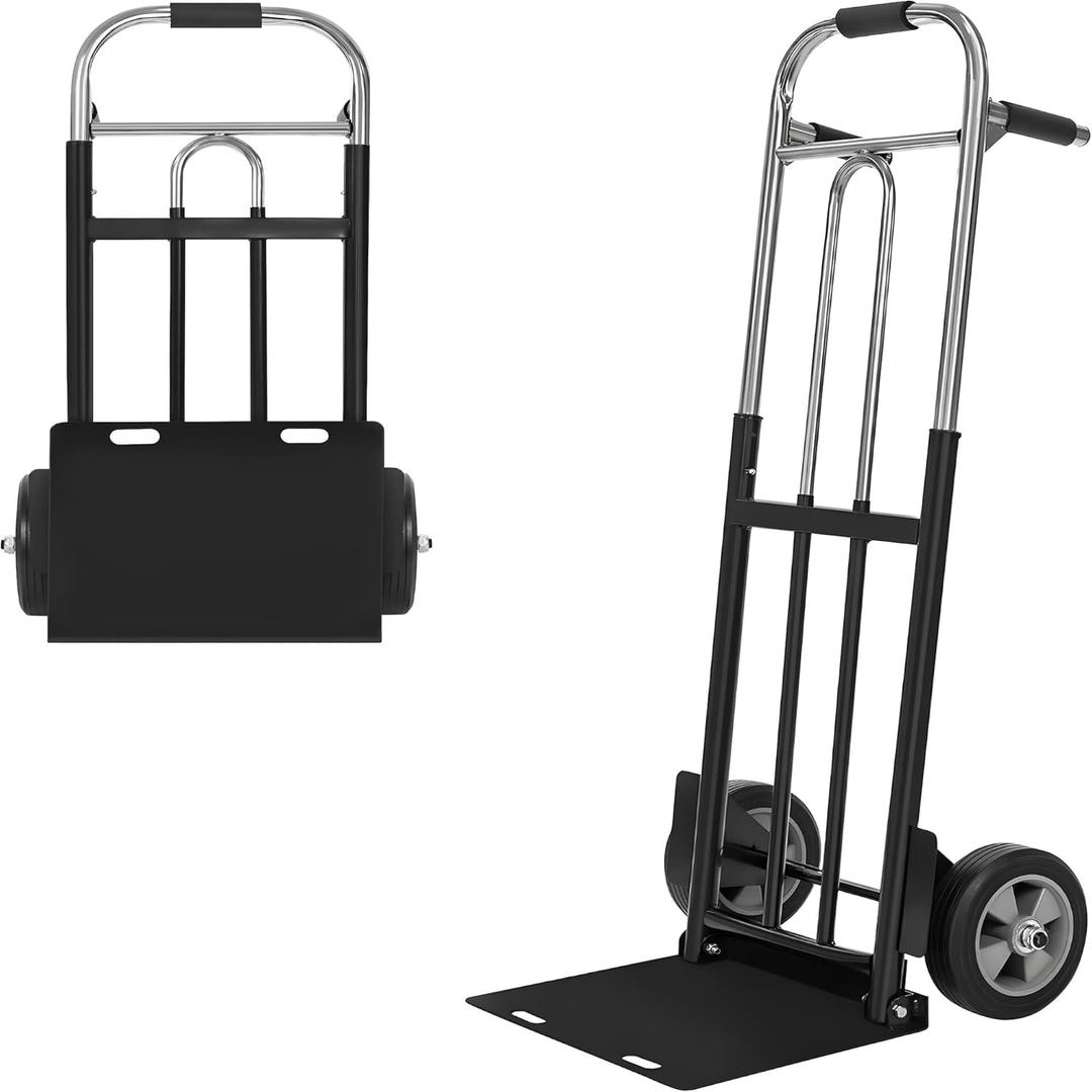 Folding Hand Truck Dolly - 600 LB Capacity, Heavy-Duty Wheels and Compact Design for Moving Heavy Loads in Warehouses, Offices, Homes, and Shopping