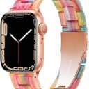 Light Apple Watch Band-Fashion Resin iWatch Bands for Women Men Bracelet Compatible with Stainless Steel Buckle for Apple Watch Series 10 Series SE Series 9 Series 8 Series 7 6 5 4 3 2 1 Ultra 2 1, 38mm/40mm/41mm/42mm(Series 10), 49mm/46mm/45mm/44mm/42mm(Series 3 2 1) (Colorful Rainbow)