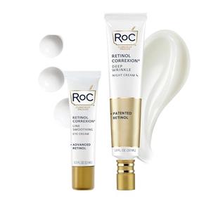 RoC Retinol Correxion Value Set Duo, Deep Wrinkle Anti-Aging Night Face Cream + Under Eye Cream for Dark Circles & Puffiness - Retinol Eye Care