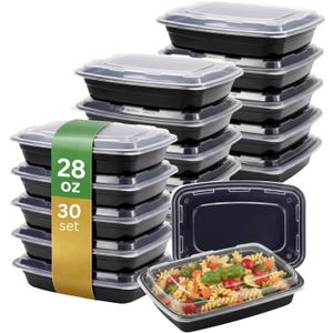 Meal Prep Containers [30 Pack] Rectangular Food Storage Containers with Lids, Bento Box, BPA Free, Stackable, Microwave/Dishwasher/Freezer Safe To Go Food Containers for Meal Prep (28 oz)