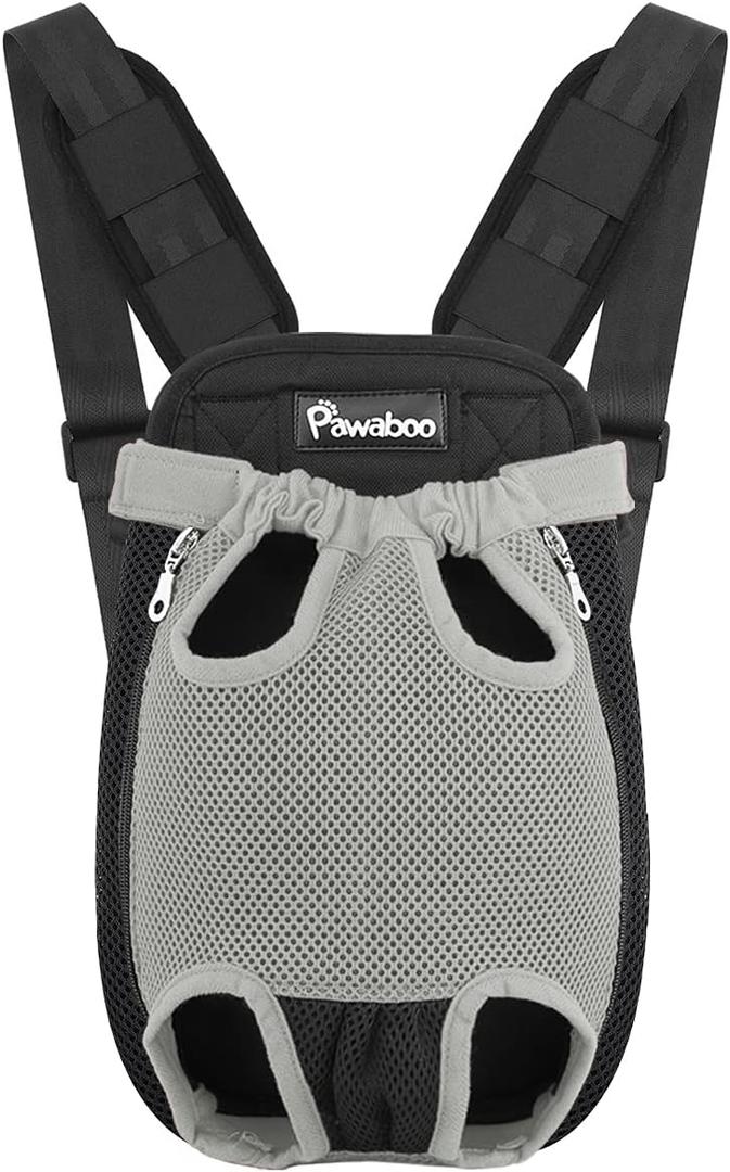 Pawaboo Pet Carrier Backpack, Adjustable Pet Front Cat Dog Carrier Backpack Travel Bag, Legs Out, Easy-Fit for Traveling Hiking Camping for Small Medium Dogs Cats Puppies, Small, Gray