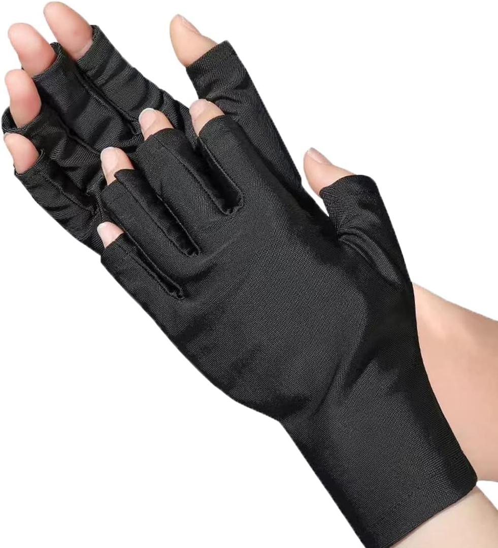 SUBAY UV Gloves for Gel Nails, Fingerless Gloves with UPF 50+ Protection for Manicures, Nail Art, Professional Protective Shield Glove Protect Hands from UV Light Harm, Black