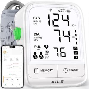 Upper Arm Blood Pressure Monitor: Aile Blood Pressure Machine for Home Use - Large Backlit Display and Voice Broadcast - Comfortable Blood Pressure Cuff - Compatible for iOS and Android Devices