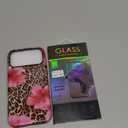 Compatible with iPhone 17 Pro Max Case, Cute Leopard Pink Hibiscus Tropical Floral Pattern Phone Case with HD Screen Protector