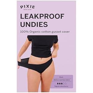 Pixie Period Underwear for Women, Teens & Plus Size – Leakproof Bikini with BloatFit Technology, Soft & Breathable with Organic Cotton Gusset, Absorbs 5-7 Tampons - Size Large Black