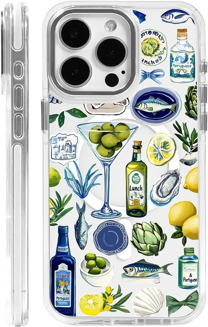for iPhone 14 Pro Max Case [Compatible with Magsafe],Girls Women Clear Magnetic Case Silicone Shockproof Protective Cover with Pattern Summer Ocean Lemon Fish
