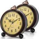 2 Pack Vintage Retro Analog Alarm Clocks, 5.2 Inch Silent Non Ticking Small Table Clock, Battery Operated Desk Clocks for Bedroom, Elegant Bedside Gift Clock for Living Room, Office, Room Decor