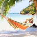 ANYOO Cotton Hammock Portable Camping Hammocks for Hanging Sturdy Garden Comfortable Fabric Hammock with Tree Straps Up to 660lbs with Travel Bag for Camping Outdoor/Indoor Patio Backyard