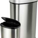 NINESTARS CB-DZT-50-9/8-1 Automatic Touchless Infrared Motion Sensor Trash Can Combo Set, 13 Gal 50L & 2 Gal 8L, Stainless Steel Base (Oval & Rectangular, Silver/Black Lid) (13 Gal & 2 Gal SS)
