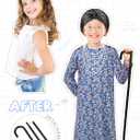 AOTHSO 10 Pcs Kids Old Lady Costume 100 Days of School Costume for Girls Halloween Grandma Dress with Wig Granny Cane for Kid (8-10 Years)