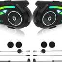 V8 Motorcycle Bluetooth Headset, Helmet Intercom with FM and Music Sharing Noise Cancelling DSP&CVC HiFi Stereo 1000M to 2000M Intercomunicador Moto (Dual Pack, 2X)