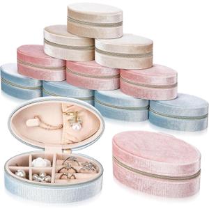 Kenning 12 Pcs Small Velvet Travel Jewelry Box Mini Jewelry Case Portable Organizer Pouch Bridesmaid Proposal Gift for Women (Oval)