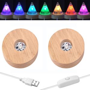 YAKAMOZ 2Pcs Round Wooden LED Lights Display Base for Laser Glass Resin Art(it did not Come with a Control to Change The Lights)