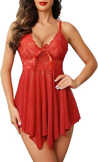 Avidlove Women Lingerie Lace Babydoll Mesh Nightgown Chemise Boudoir Nighty Sleepwear (X-Small, 1-black)