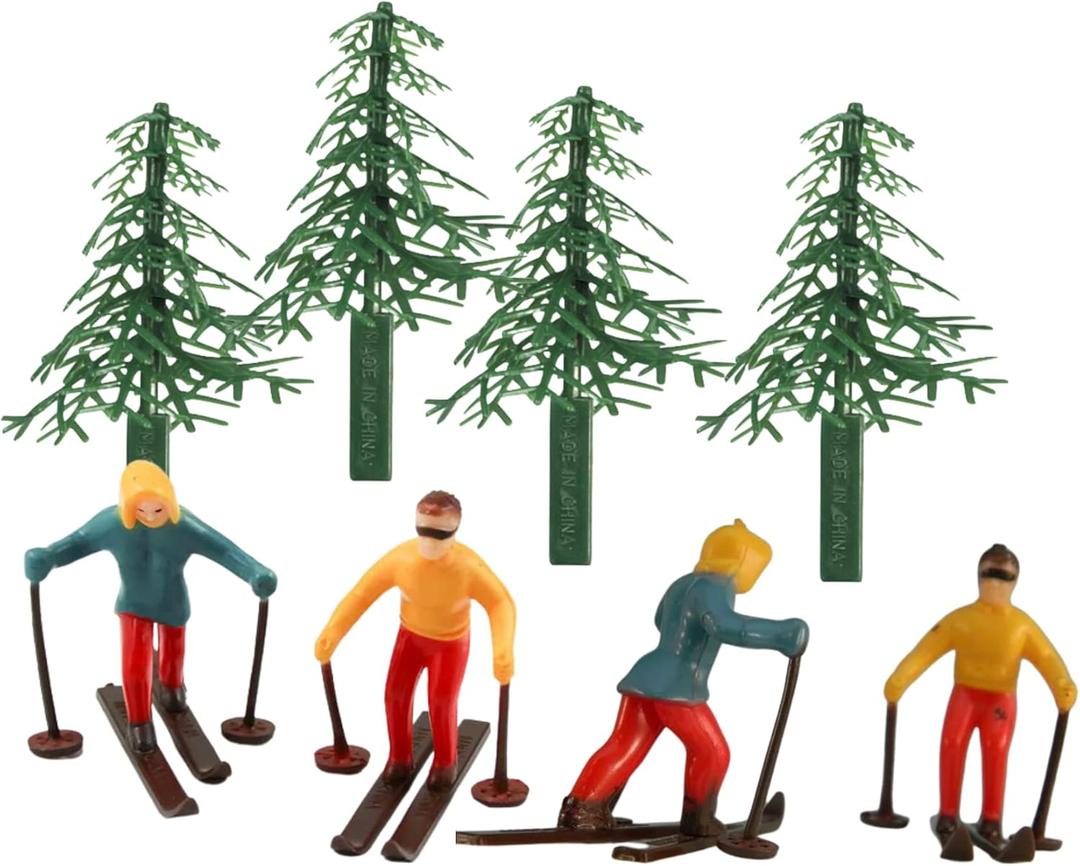 Skiers and Evergreen Trees Winter Cake Wonderland Topper Decoration Set