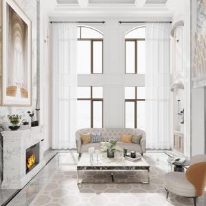 MASWOND Extra Long Faux Linen Sheer Curtain, High Ceilings, Rod Pocket Translucent Voile Sheer Breathable Curtain Panels for Living Room, Custom Made 16ft Length, 50" W x 192" L, White, 1 Panel