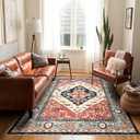 Washable Living Room Area Rugs - 6x9 Large Soft Machine Washable Non-Slip Area Rugs, Vintage Oriental Traditional Carpet for Bedroom Dining Room Indoor Dorm Office Decor Red/ Beige