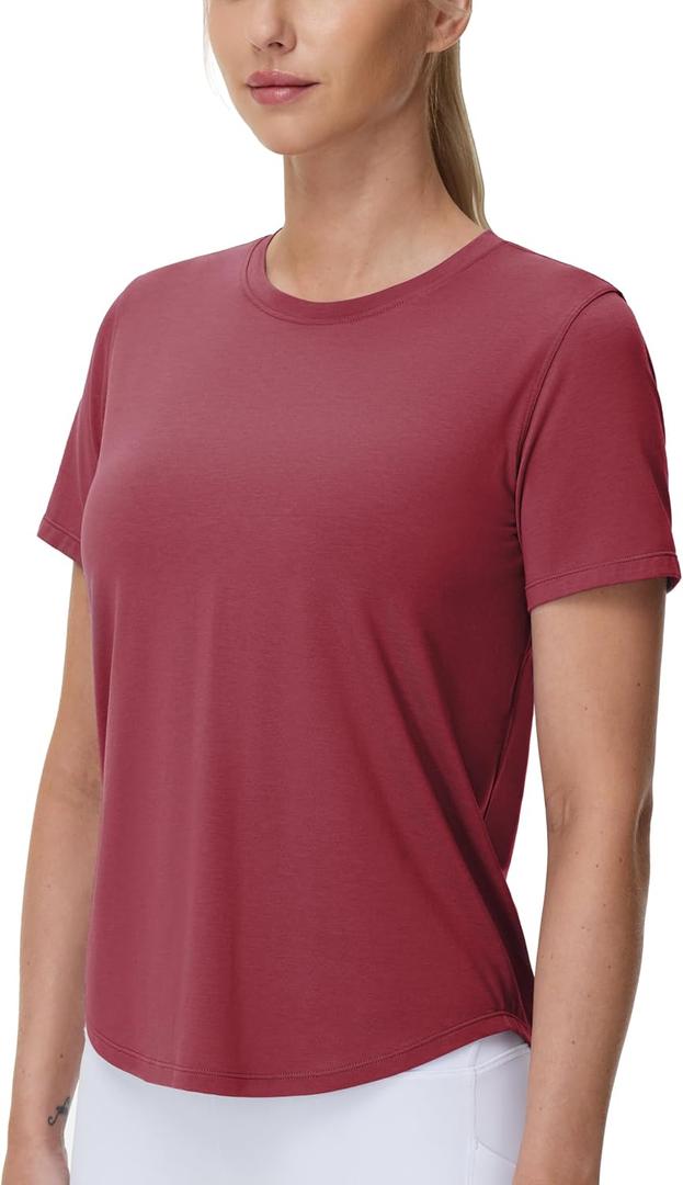 THE GYM PEOPLE Women's Workout Short Sleeve Breathable T-Shirts Athletic Yoga Tee Tops (Red, M)