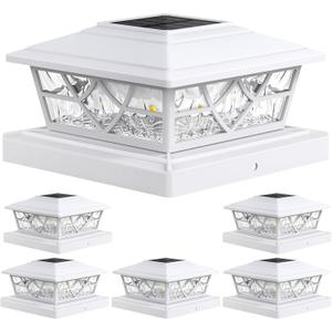 APONUO Solar Post Cap Lights 6 Pack for 4x4 5x5 6x6 Wood Vinyl Fences - Post Lights Solar Powered, IP64 Waterproof, Auto On/Off, for Deck Patio Yard (Warm & Cool White)