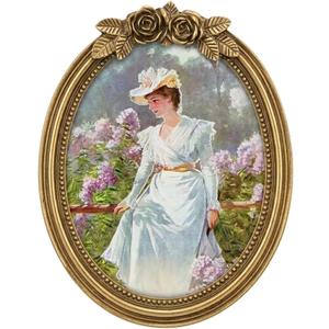 Vintage 5x7 Picture Frames Gold Oval Photo Frame Golden Gemstone with Glass Floral Antique Picture Frame for Tabletop Wall Hanging (6x8)