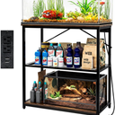 LALA IKAI Fish Tank Stand for 1020 Gallon Aquariums Heavy Duty Adjustable Height Double Tier Steel Structure Sturdy Design Reptile Cage or Tank Storage Cabinet, Black