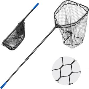 Long Collapsible Landing Net, Large Fishing Net with Telescoping Handle, Foldable, Extendable, Lightweight & Strong, Fish Net with Fish-Friendly Mesh for a Safe Release