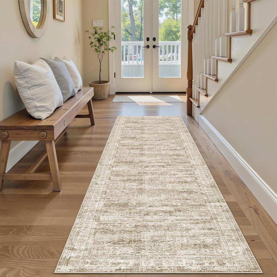 Soalmost Runner Rug 2'x8' Washable Non-Slip Runner Rugs for Kitchen Bathroom Laundry Room Brown Vintage Floor Carpet Runners for Hallway Entryway