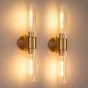 22" Brushed Gold Glass Wall Lamps Set of 2 Modern Bathroom Wall Sconces Mid Century Wall Lamp for Living Room Bedroom Bathroom Vanity Lights (Bulbs not Included)
