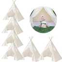 6 PCS Teepee Tent for Kids, Washable Tapered Kids Teepee Tent, Bohemian Teepee Tents, White Collapsible Sleepover Tents, for Boys and Girls Sleepover Pajamas Party Birthday SPA