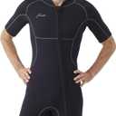 Hevto Men Shorty Wetsuits 3/ 2mm Neoprene Front Zip Short Wet Suit for Surfing Swimming SUP Snorkeling Diving (M2S-Black, 3XL)