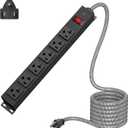 Heavy Duty Power Strip 20 amp Surge Protector, Wall mountable Power Strip, 12 Gauge Extension Cord 5-15P Adapter High Amp 6-20R T-Slot Industrial Outlet, for Garage, Workshop & Industrial