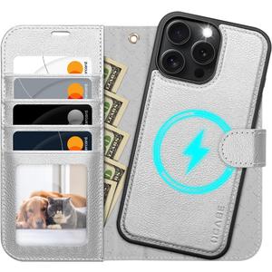 OCASE for iPhone 16 Pro Max Case Detachable Wallet Case with Card Holder, 2 in 1 Pu Leather Flip Folio with RFID Blocking Stand Wrist Strap Shockproof Phone Cover 6.9 Inch 2024, Silvery