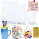 Cherodada Clear Cellophane Treat Bags with Ties, 5"x 8", 6"x 9", 8"x 11" (100 pcs) Bottom Gusset Bags, Clear Gift Bags for Party Favor, Gift Wrapping, Wrapping Candies, Cookies, Chocolates, Popcorn
