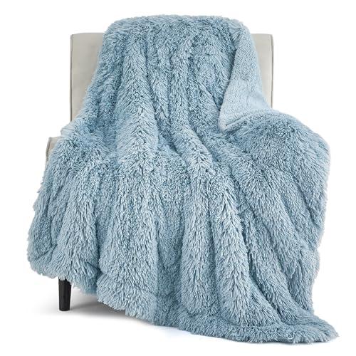 Bedsure GentleSoft Fluffy Light Sky Blue Throw Blanket, Dusty Baby Blue Decor Gifts for Women Men, Soft Cozy Fuzzy Plush Warm Minky Thick Sherpa Fleece Faux Fur Throw Blanket for Couch Bed, 50x60