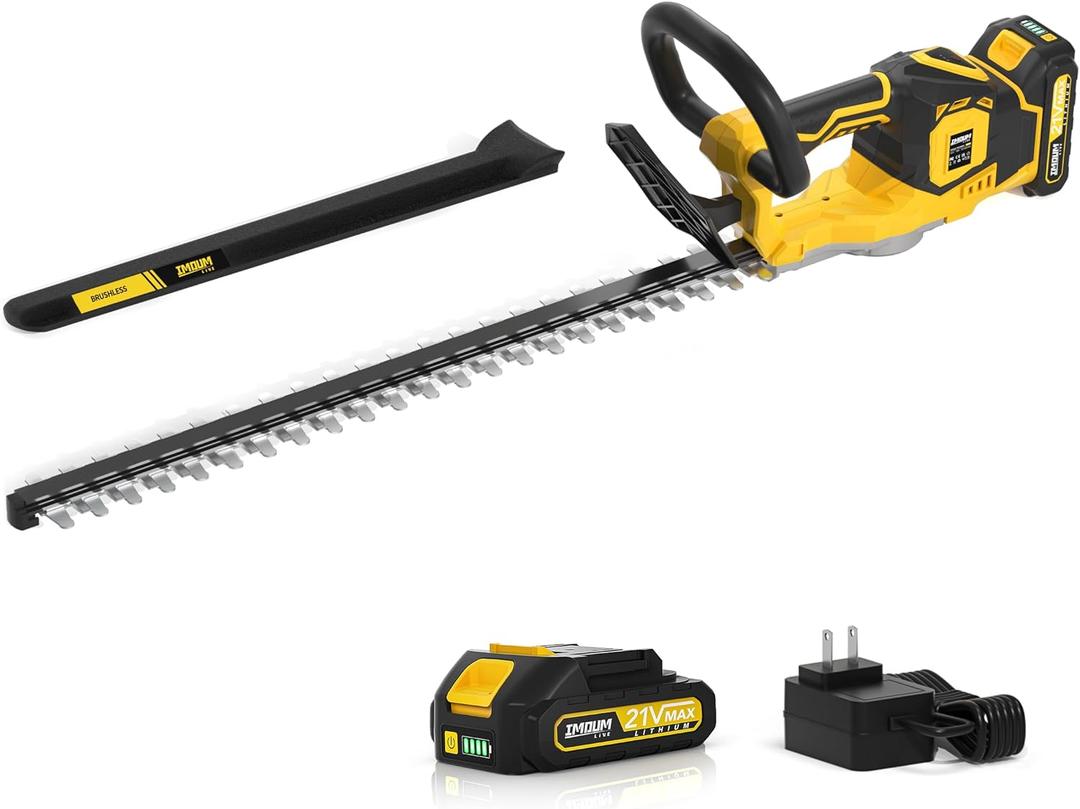 Hedge Trimmer Cordless with Battery and Charger Included, 22 inch Electric Bush Shrub Edge Trimmer, Powerful & Lightweight & BRUSHLESS, 4.4LBS