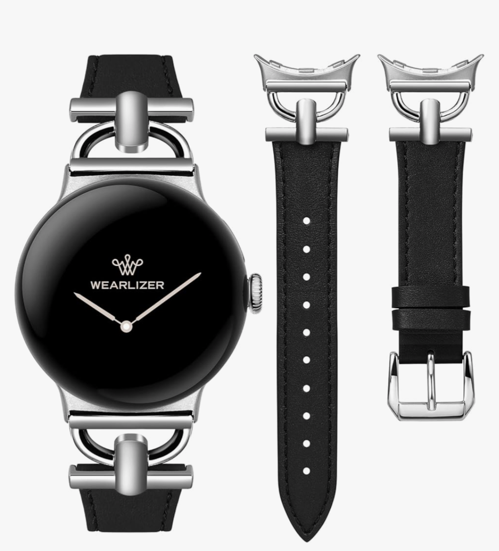 Wearlizer Leather Bands Compatible with Google Pixel Watch 4/3 41mm/Pixel Watch 2/1 Band Women, Dressy Designer Slim Leather Strap with D-Shape Metal Buckle for Pixel Smartwatch Accessories