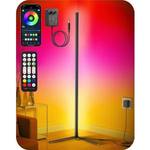 RIYO Corner Floor Lamp, Modern LED Corner Lamp with AC Adapter & APP & Remote Control, 16 Million Colors, 68+ Scene Modes, Music Sync, Ambient Lighting for Living Room, Bedroom, and Gaming Room