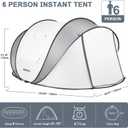 Pop Up Camping Tent, 2/4/6 Person Instant Tent Waterproof PU4500mm, Spacious Ventilated Camping Tent with Front Porch, Quick Setup Lightweight Portable for Outdoor Camping Hiking Beach