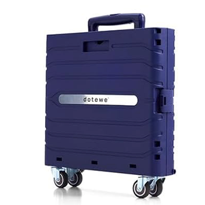 dotewe Folding Utility Cart Portable Rolling Crate Handcart Foldable Shopping Trolley Collapsible, with Lid, on Wheels, for Grocery, Garden, Office, Storage, Teacher, Tool, Purple  