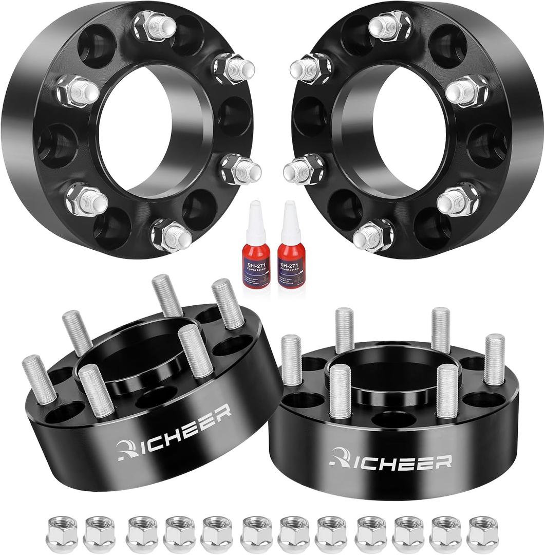 2 x Richeer 2 inch 6x5.5 Hub Centric Wheel Spacers for 2024+ Tacoma Tundra Sequoia GX J250 LX600, 4PCS Forged 6x139.7mm Wheel Spacers with 14x1.5 Studs & 95.2mm Center Bore