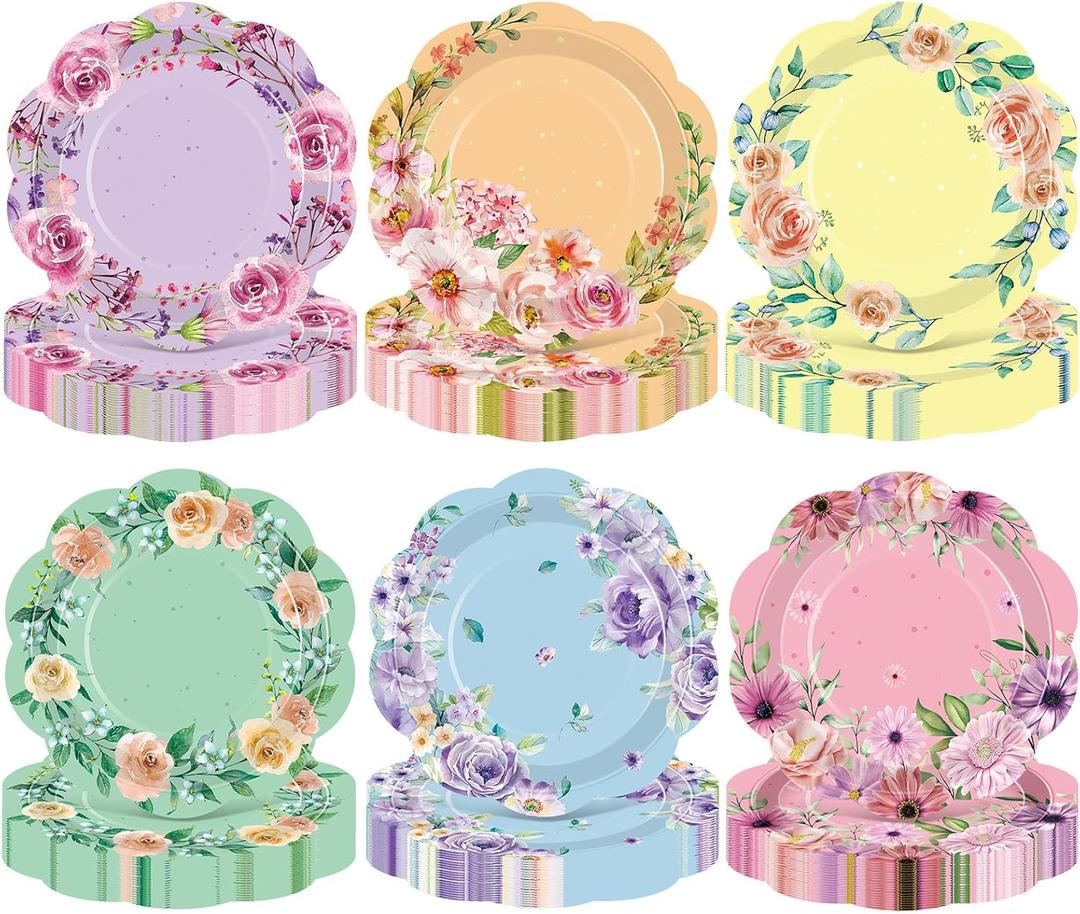 Umigy 120 Pcs Summer Floral Party Plates 7 Inch Floral Paper Plates, Summer Flower Disposable Decorative Tableware for Birthday Wedding Baby Shower Tea Party Bridal Shower